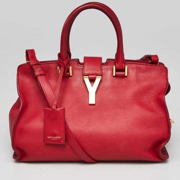 Yves Saint Laurent Red Calfskin Leather Small Cabas ChYc Bag - Picture 1 of 12